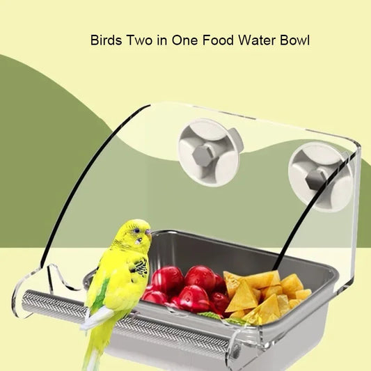 Large Stainless Steel Pet Bird Food Water Bowl Easy to Install Anti Splash