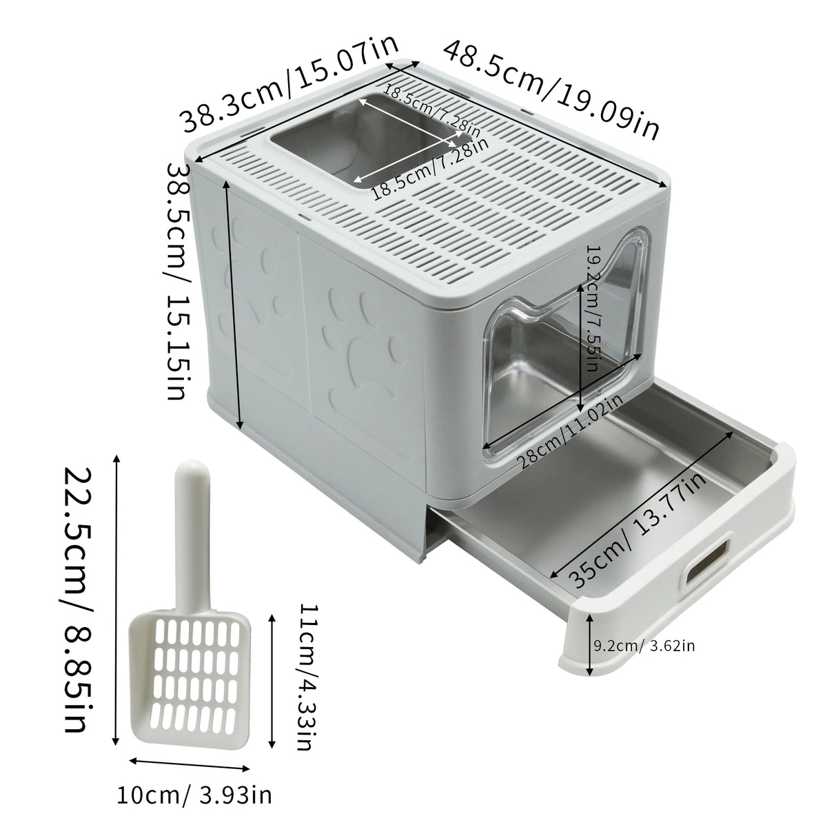Enclosed Stainless Steel Cat Litter Box with Lid Scoop