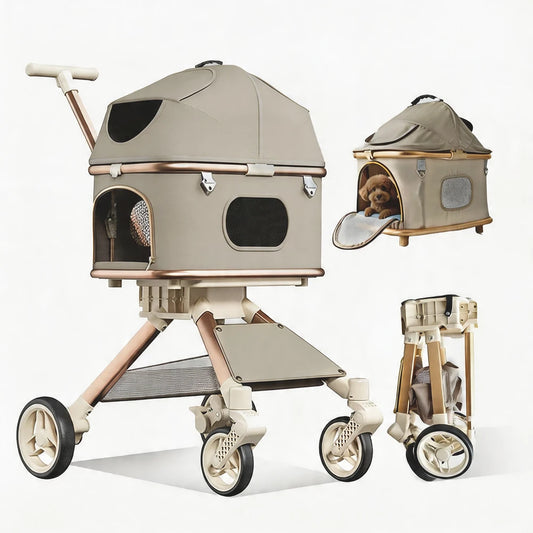 Pet Stroller for Medium Dogs & Cats Up to 55lbs, 2-in-1 Convertible Design with Removable Carrier & One-Click Folding Stroller with 4Wheels