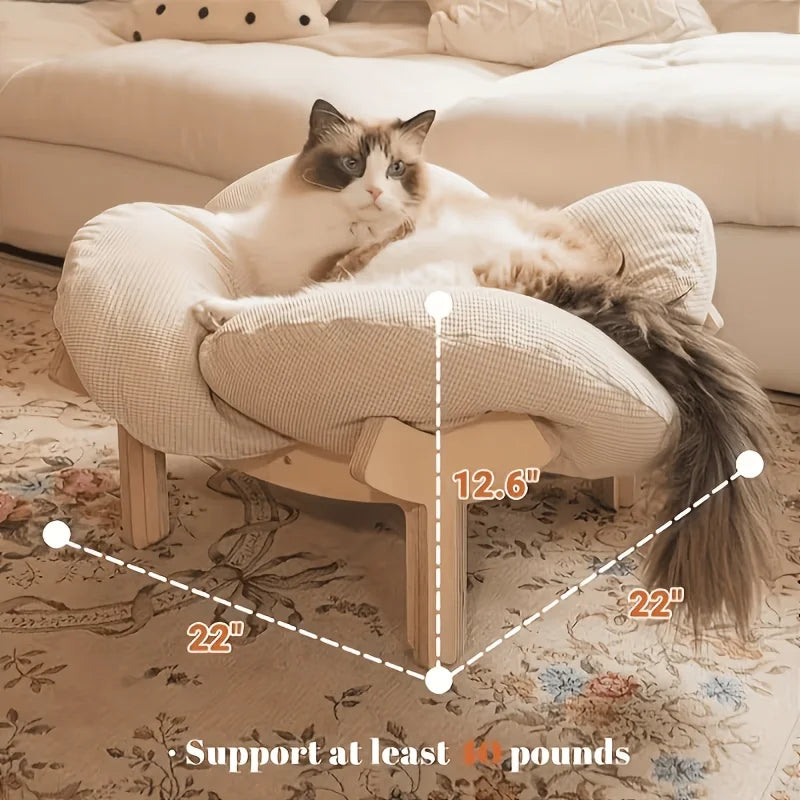 With Soft Cushion Three-Color Wooden High Leg Cat Bed - Comfortable Pet Sofa, Ideal for Cats And Small Dogs, Includes Hardware