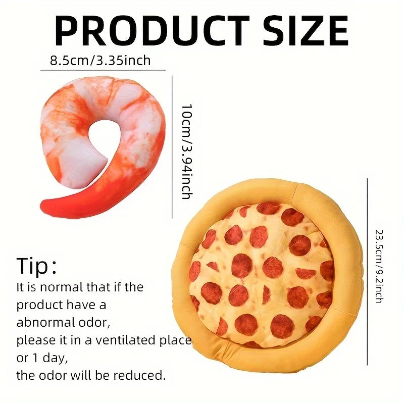 Squeaky Plush Pizza & Shrimp Dog Toy Durable Chew for Small Breeds Interactive
