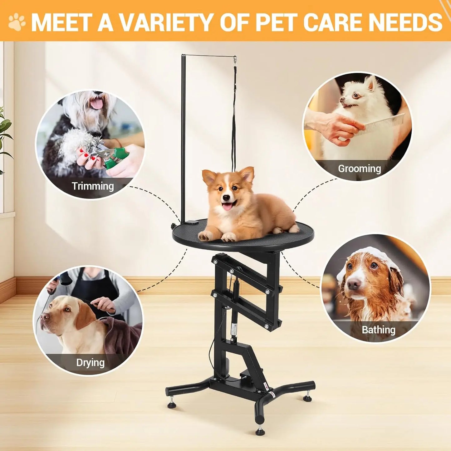Hydraulic Dog Grooming Table 360° Rotating Non-Slip Pet Station For Small Dogs