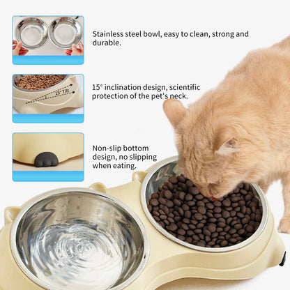 Anti-Slip Pet Food Bowl Double Stainless Steel Cat And Dog Feeder with Non-Skid Base,