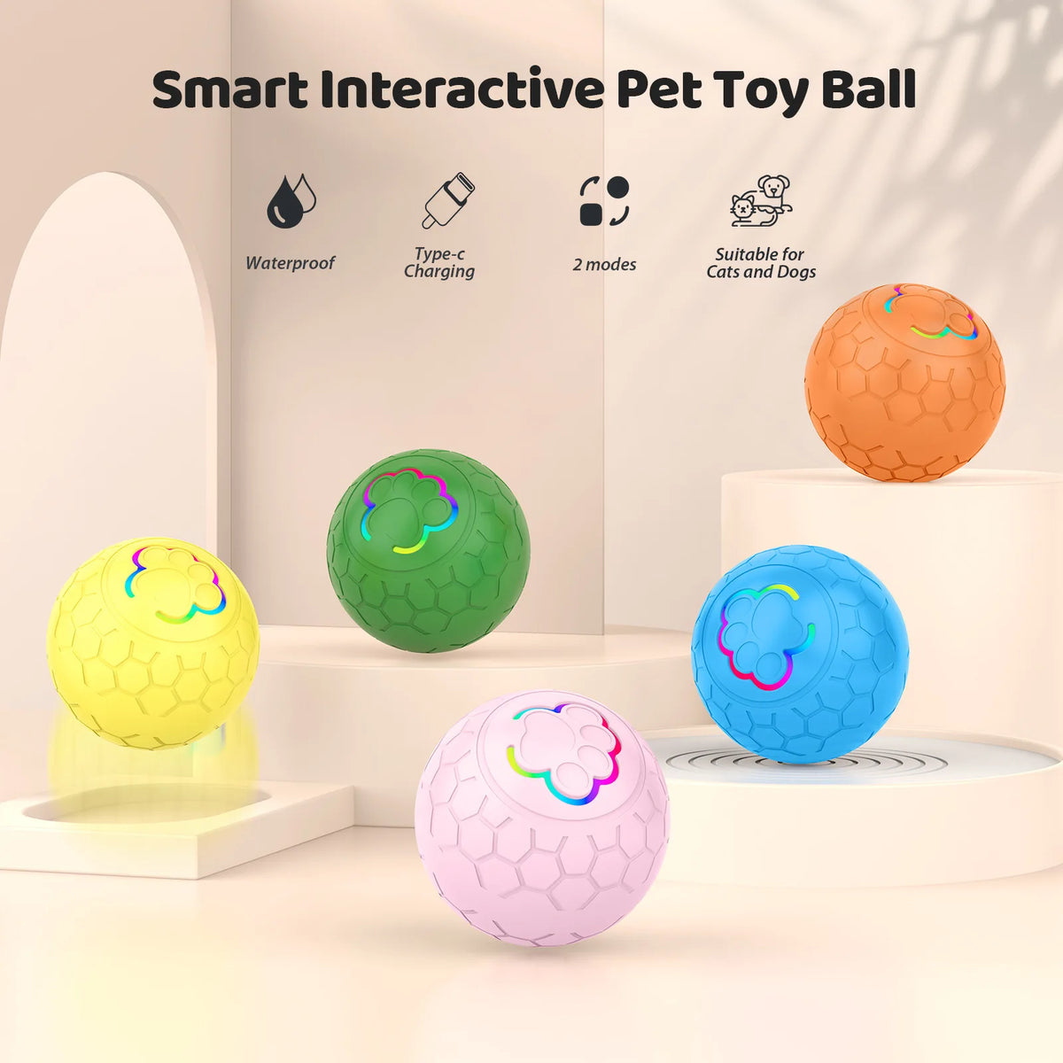 Smart Ball Electronic Interactive Dog Toy Ball  -  USB Automatic Bouncing Rolling Toy Ball With RGB Lights