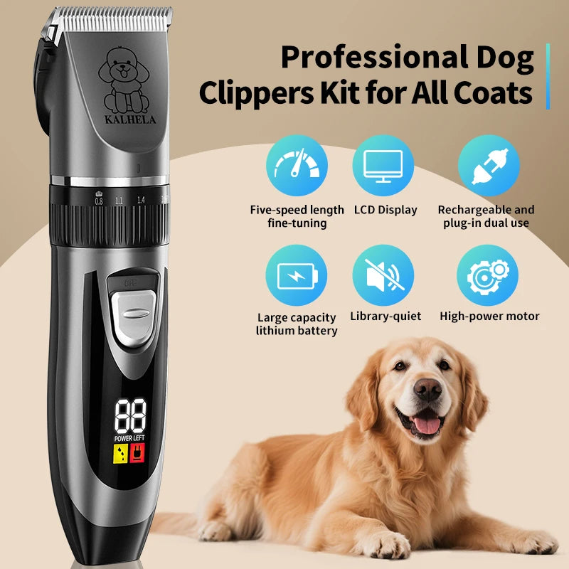 Beauty dog grooming comb set, low-noise dog scissors with LED digital display, rechargeable wireless clipper, suitable for small and large dogs and cats,