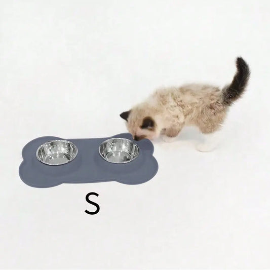 Stainless Steel Double Bowl Pet Feeding Bowl, AntiSpill AntiOverflow With Tray For Small And Large Dogs