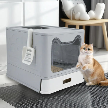 Enclosed Stainless Steel Cat Litter Box with Lid Scoop