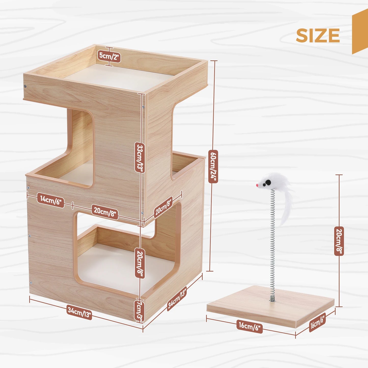 Wood Cat Condo House Bed with Removable Soft Mats Modern Cat Tree Tower with Scratching Pad