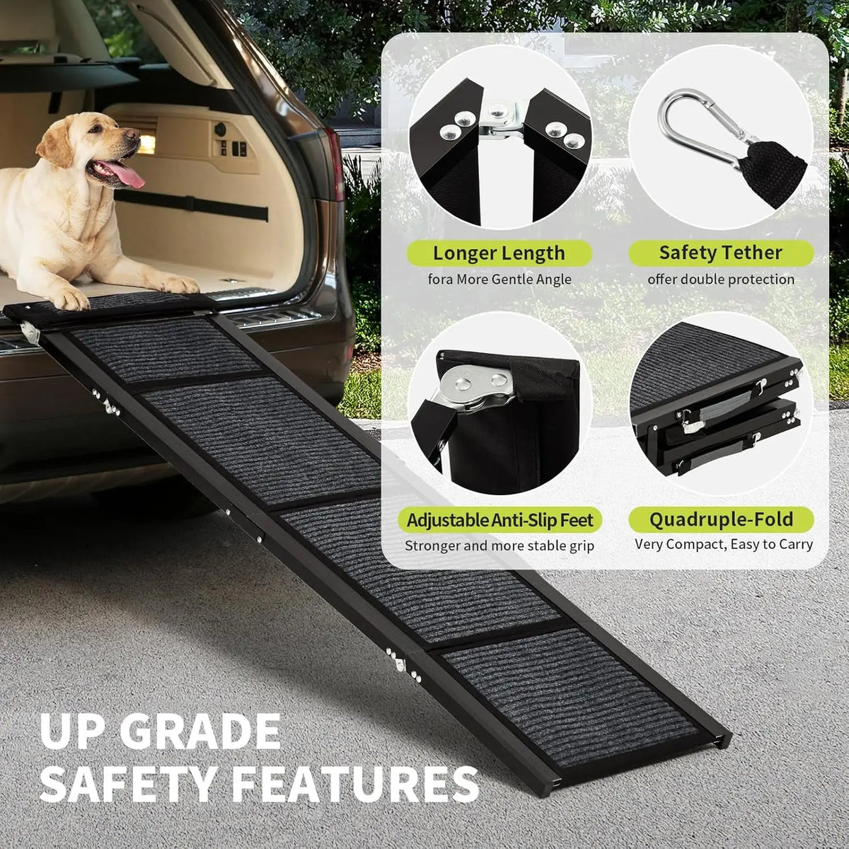 Upgraded Folding Pet Ramp For Large Dogs With Non-Slip - Surface Portable Outdoor Dog Car Ramp Up to 250 LBS