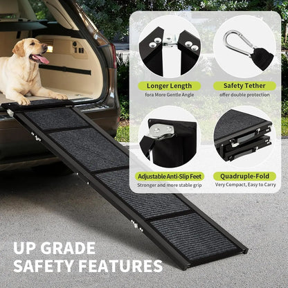 Upgraded Folding Pet Ramp For Large Dogs With Non-Slip - Surface Portable Outdoor Dog Car Ramp Up to 250 LBS