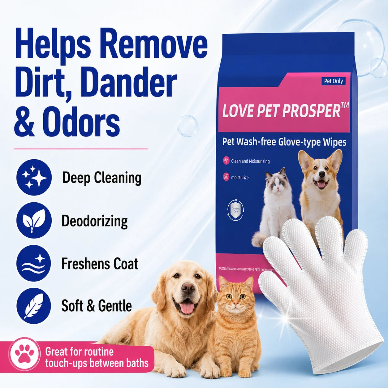 Disposable Textured Pet Bath Wipes for Paws, Coat, Dander & Odor Control, Soft Moisturizing Deodorizing Pet Wipes, 10 Count