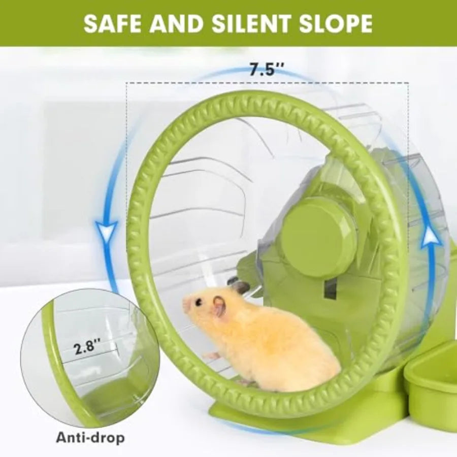 4 in 1 Quiet Hamster Exercise Wheel, Multi Functional Hamster House with Running Wheel, Water Bottle, Food Bowl and Hideout,