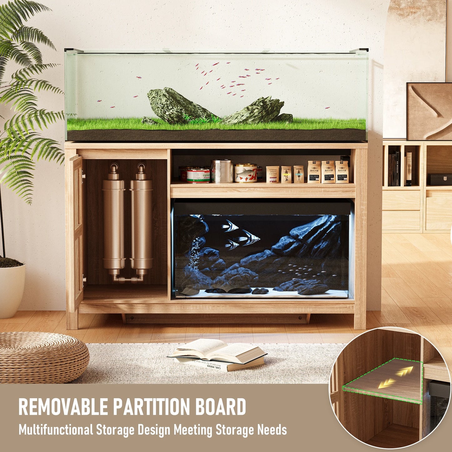 55-75" Gallon Aquarium Fish Tank Stand with Built-in Power Outlet & Storage Cabinet,