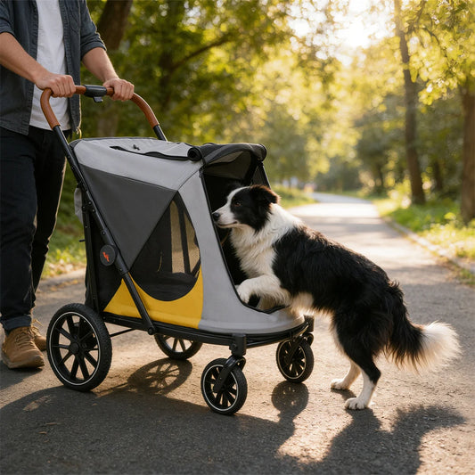 Portable Dog Stroller for Large Dogs: Outdoor Pet Stroller with One-Click Folding Dual Entry Pet Stroller Jogger Cart on Wheels, Storage Pockets,
