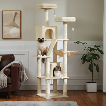 Tall Cat Tower for Indoor Cats Multi-Level Plush Cat Condo with Scratching Posts Scratching Boards And Perches Caves