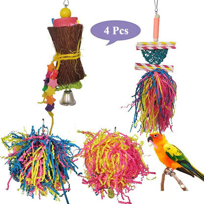 2‑3Pcs  Bird Toy Set Colorful Shredder Foraging Hanging Cage
