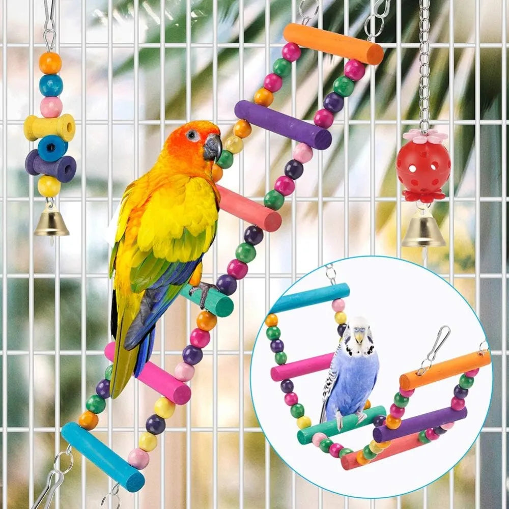 11 PCS Bird Toys for Parakeets, Wood Bird Perch Swings for Small Conure Cockatiel