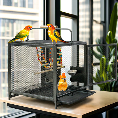 Large Metal Bird Cage for Cockatiels Parakeet Lovebirds - Flight Cage with Hammock Swing Toy and Perch Stand