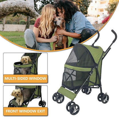 Lightweight 4-Wheel Pet Stroller, Portable with Breathable Mesh, Up to 22lbs