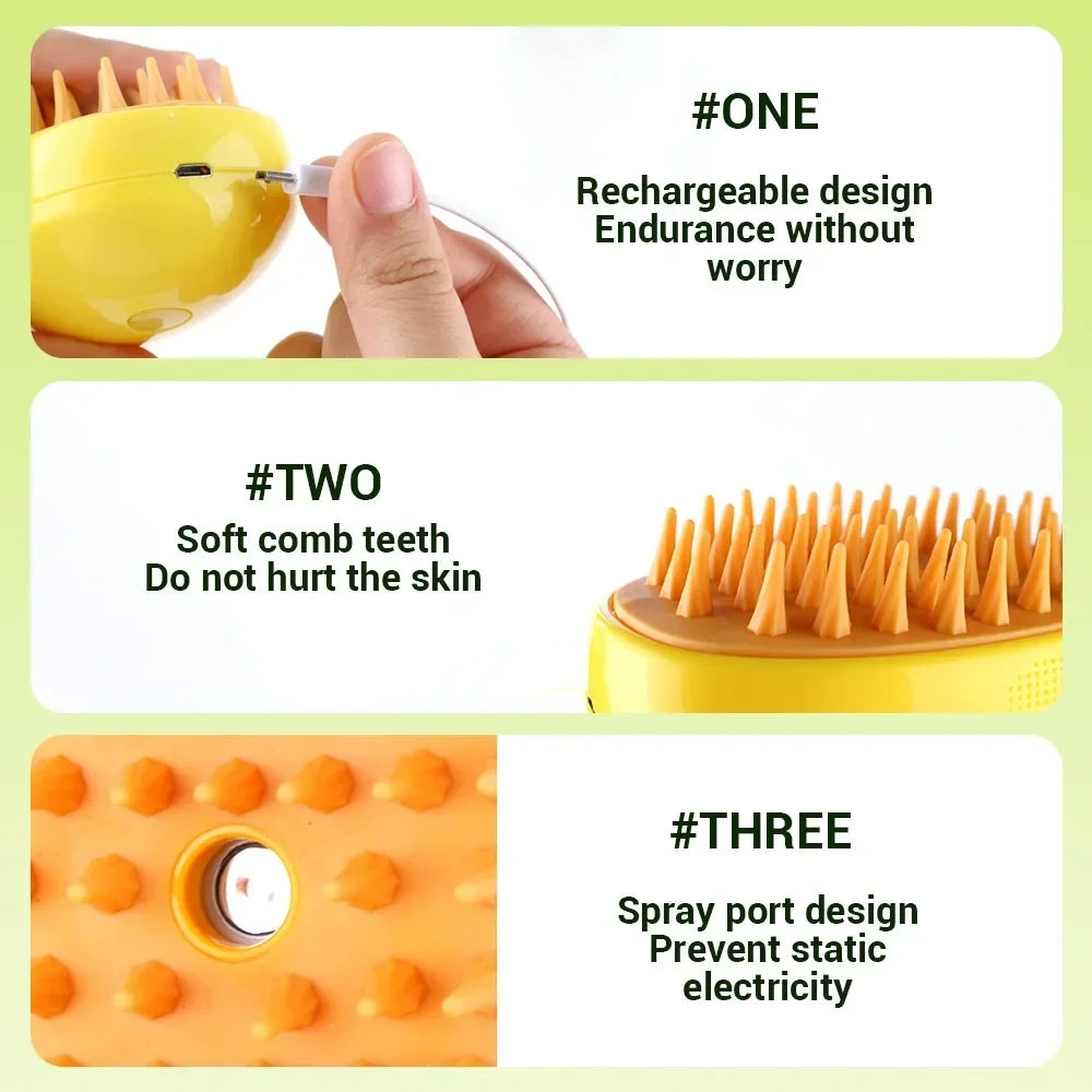 Steam Brush With Electric Sprayer for Massaging Pets, Grooming tool Shedding 3 in 1
