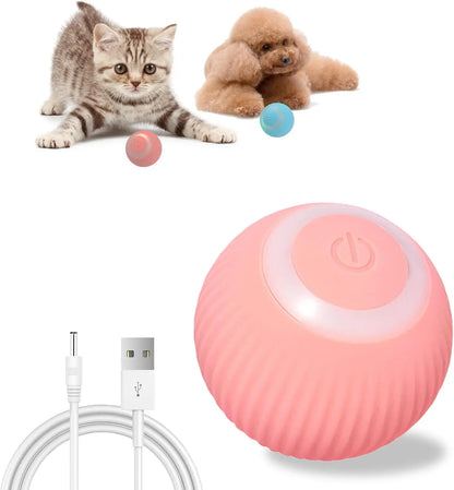 Automatic Active Rolling Ball for Dogs. Self Moving Balls, Interactive Ball Toy with LED Lights, USB Rechargeable, Silicone Surface (Pink)