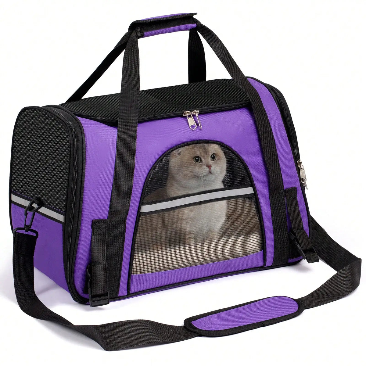 Breathable Pet Carrier Bag Airline Approved Foldable Travel Carrier Secure Anti Escape Zipper Ventilated Spacious Collapsible