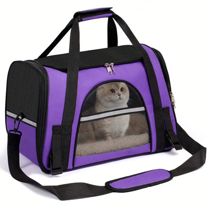 Breathable Pet Carrier Bag Airline Approved Foldable Travel Carrier Secure Anti Escape Zipper Ventilated Spacious Collapsible