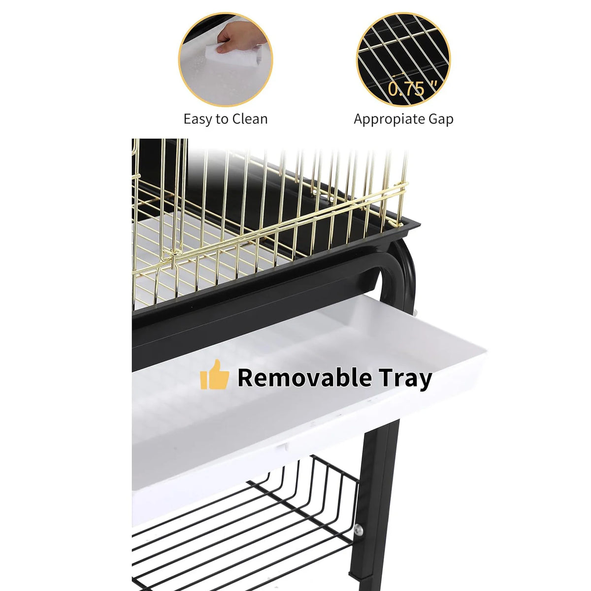 57‘’H Open-Top Bird Cage with Detachable Rolling Stand, With Slide-Out Tray,Storage Shelf,
