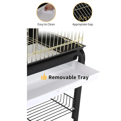 57‘’H Open-Top Bird Cage with Detachable Rolling Stand, With Slide-Out Tray,Storage Shelf,