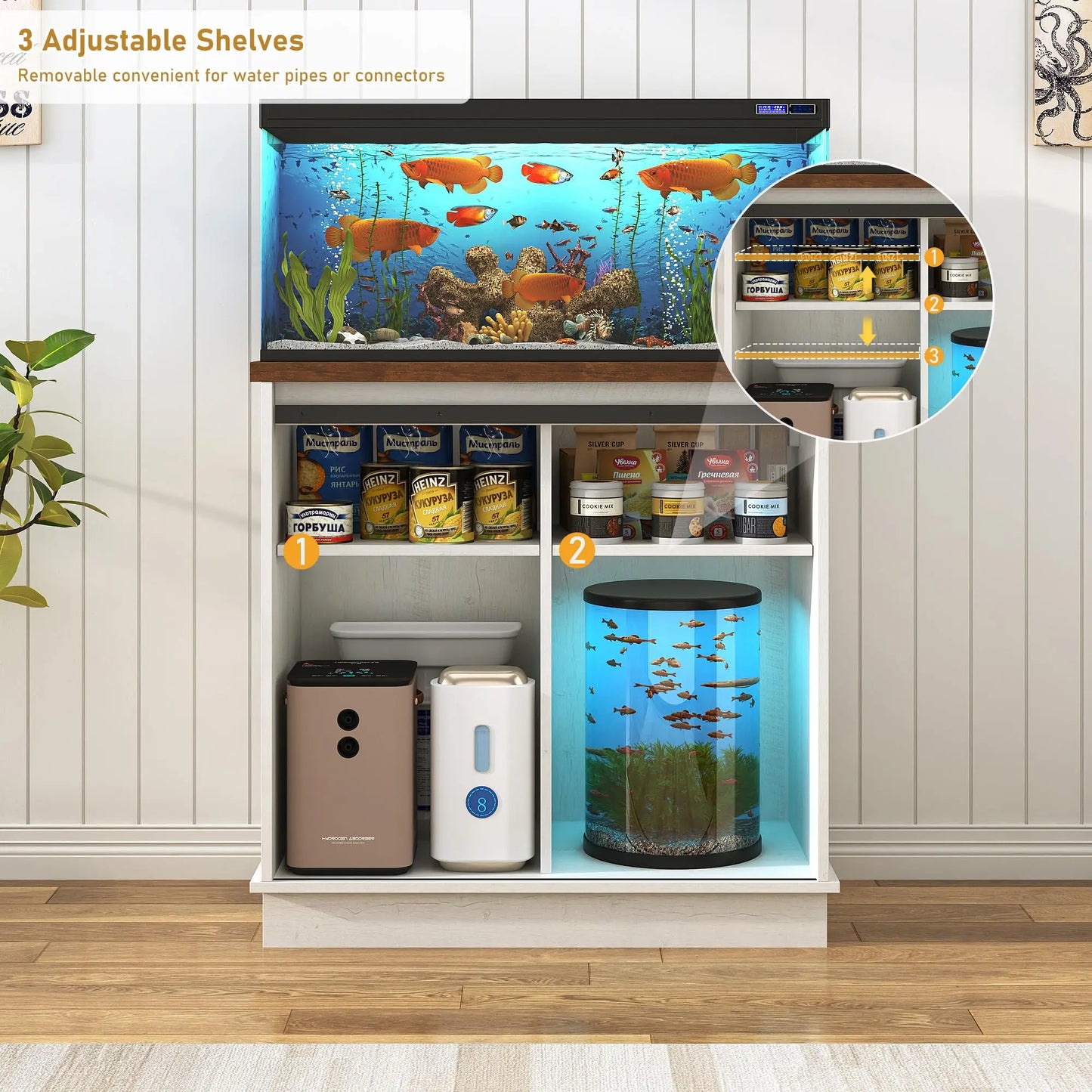 Heavy Duty Aquarium Stand 1000LB, Rustic White 20 Gal Reptile Terrarium Table