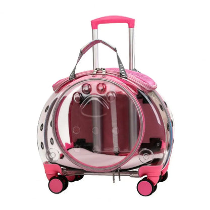 Pet Trolley Case with Ventilation Holes Portable Silent Wheels Travel Backpack for Cats