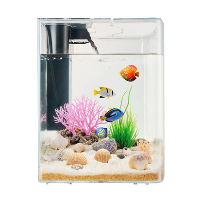 Fish Tank Aquarium, 2 Gallon Arch Ultra-Clear GPPS Starter Smart Tank Adjustable 3 Color Lighting, Self Cleaning System