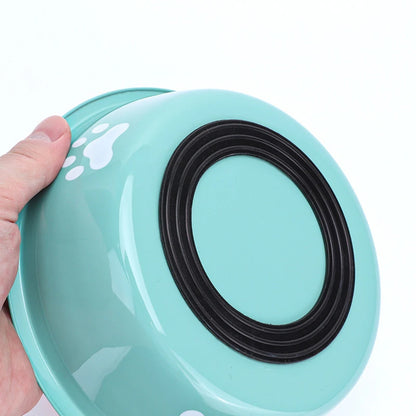 New Stainless Steel Pet Bowl with Paw Print, Silicone Non-Slip Food & Water Feeding Basin