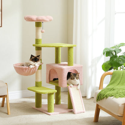 Flower Cat Tree Multi-Level Tower with Sisal Covered Scratching Posts Cute Condo With Top Perch