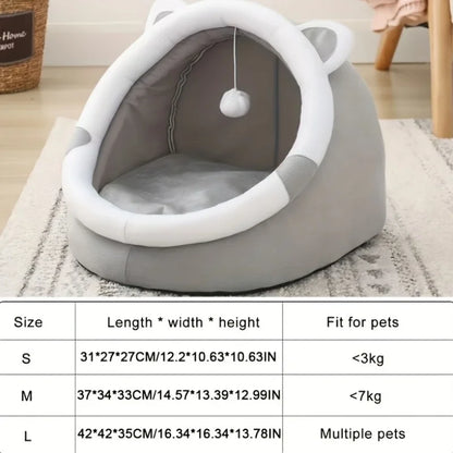 Comfortable Cartoon Cat House with Removable Pad