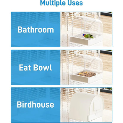 Hanging 3 in 1 Bird Bath Bowl House Cage Accessory for Small to Medium Birds