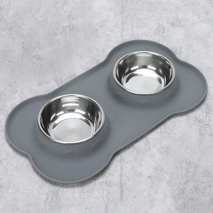 Stainless Steel Double Bowl Pet Feeding Bowl, AntiSpill AntiOverflow With Tray For Small And Large Dogs
