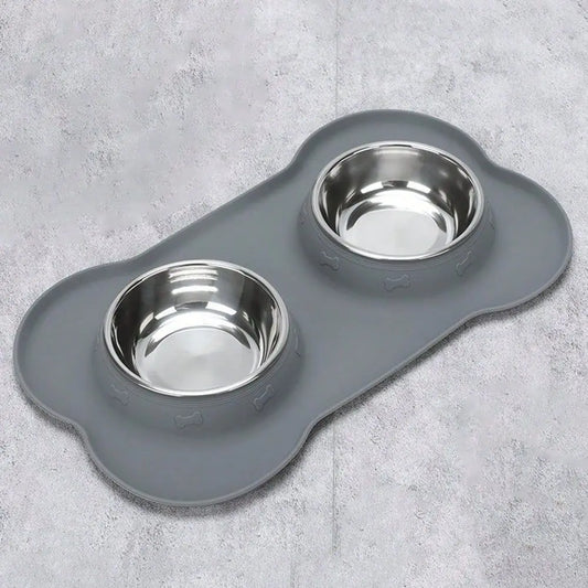 Stainless Steel Double Bowl Pet Feeding Bowl, AntiSpill AntiOverflow With Tray For Small And Large Dogs