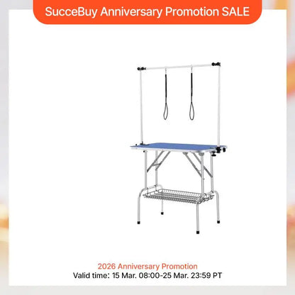 SucceBuy Pet Grooming Table Two Arms with Clamp Dog Grooming Station Foldable Stand for Medium Small Dogs with Grooming Loop