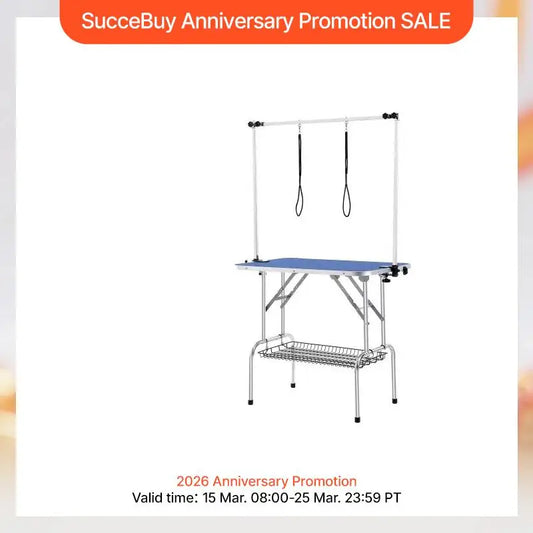 SucceBuy Pet Grooming Table Two Arms with Clamp Dog Grooming Station Foldable Stand for Medium Small Dogs with Grooming Loop