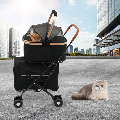3-in-1 Multifunctional Pet Stroller Foldable with 2 Pet Carriers for Small & Medium