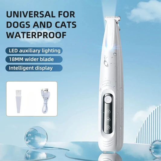 Type C Dog Paw Trimmer with LED Light Waterproof Pet Hair Trimmer with LED Display