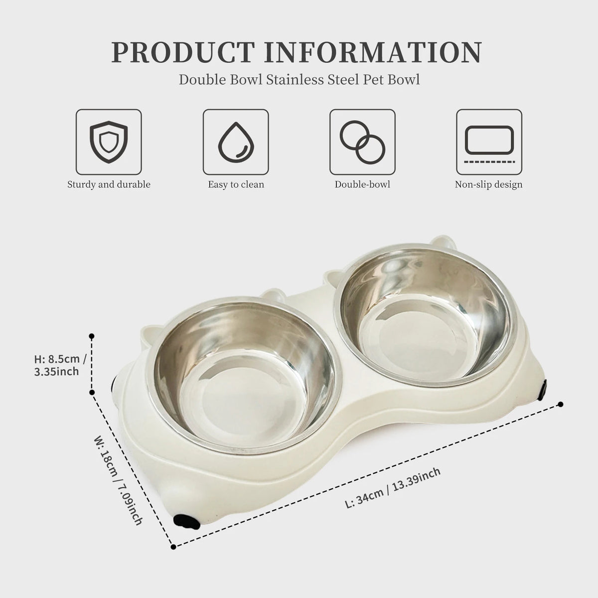 Anti-Slip Pet Food Bowl Double Stainless Steel Cat And Dog Feeder with Non-Skid Base,