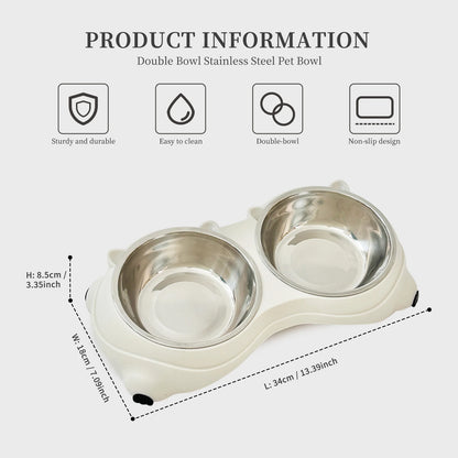 Anti-Slip Pet Food Bowl Double Stainless Steel Cat And Dog Feeder with Non-Skid Base,