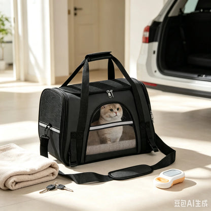 Breathable Pet Carrier Bag Airline Approved Foldable Travel Carrier Secure Anti Escape Zipper Ventilated Spacious Collapsible