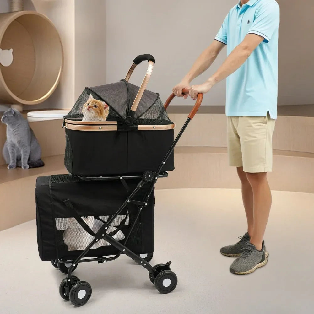 Dog Stroller For 2 Dogs, Detachable Carriers, 4 Lockable Wheels,