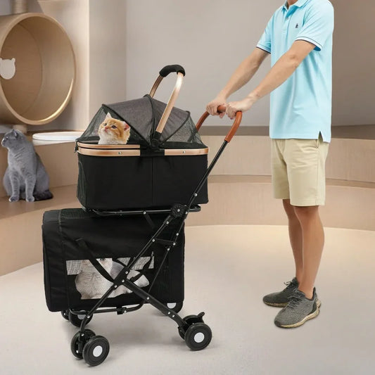 Dog Stroller For 2 Dogs, Detachable Carriers, 4 Lockable Wheels,