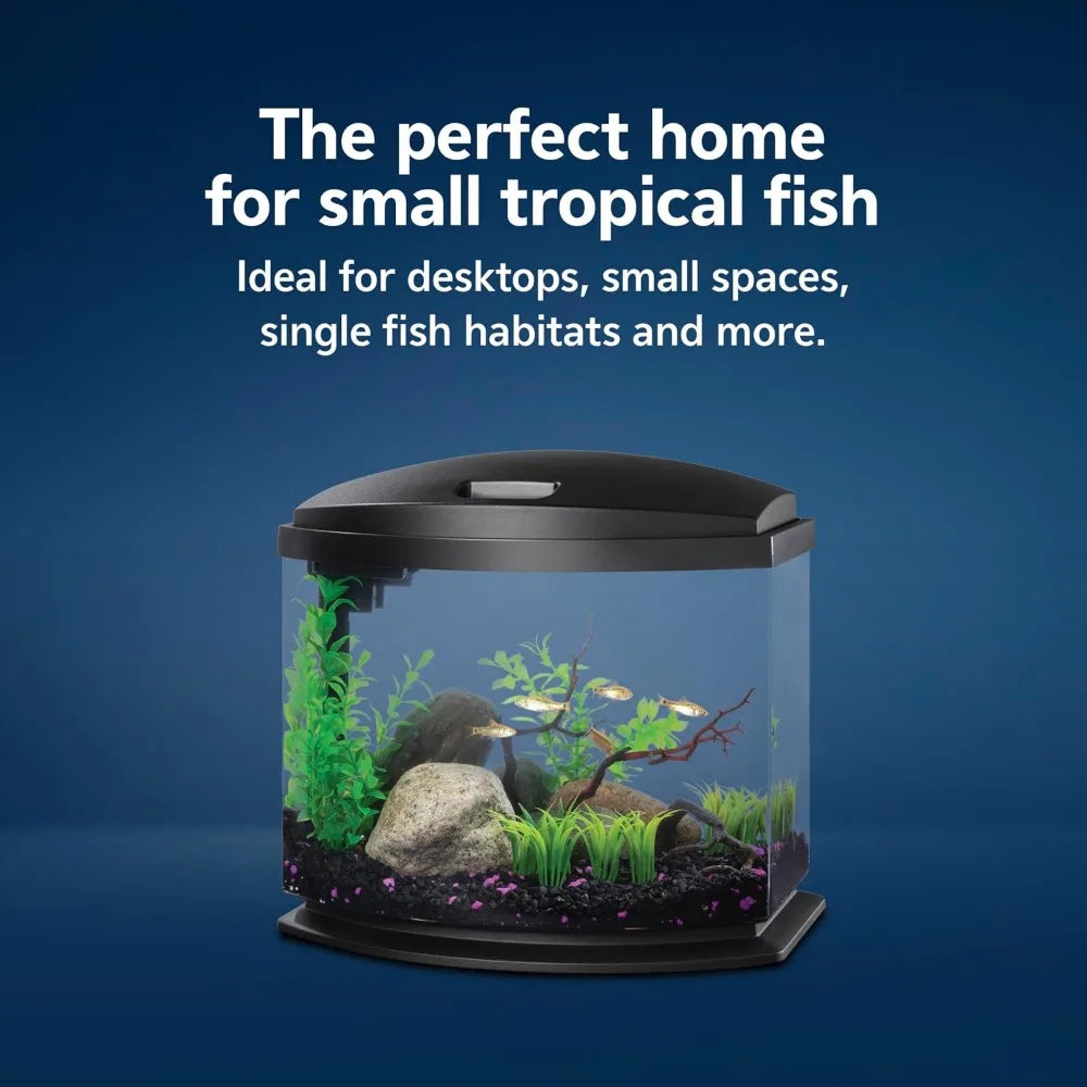 Small Aquarium Starter Kit for Betta, Shrimp, Small Fish - 5 Gallon Desktop Tank with Filter, LED Light, Conditioner