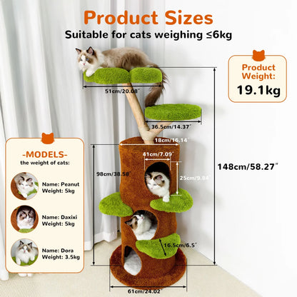 Indoor Cat Tree Tower Center for Large Cats with Flower-shaped Plush Stairs Condo