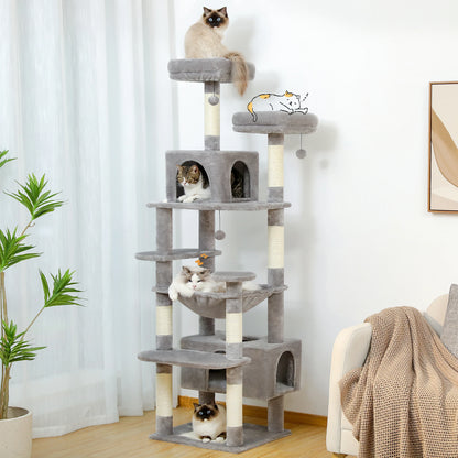 Large Cat Tree and Tower for Indoor Cats With Sisal-Covered Scratching Posts Spacious Hammock Padded Perches